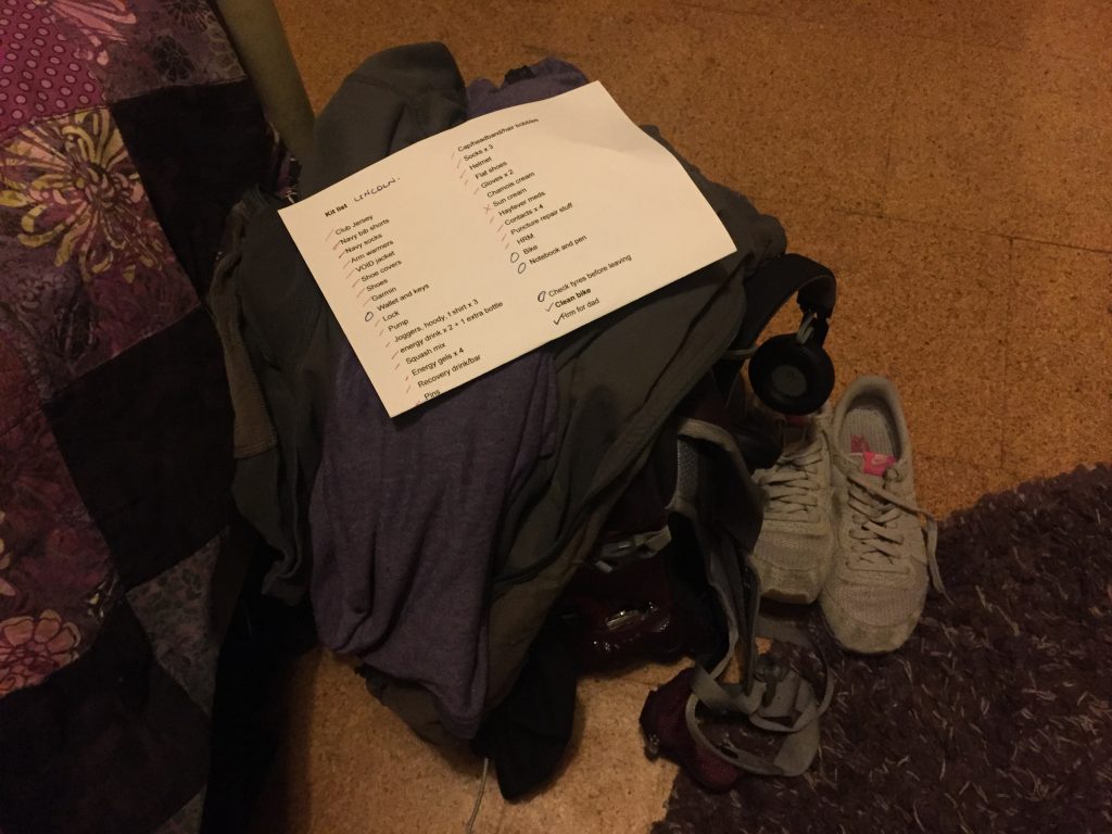 A list and all my packed gear in a backpack