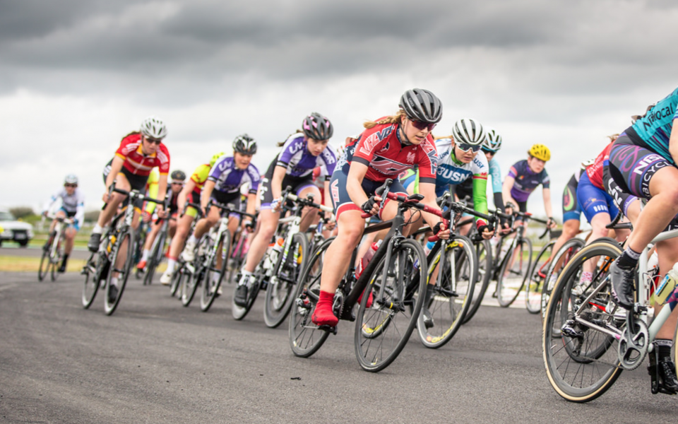 Hannah Nicklin in the bunch at the Castle Coombe Easter Classic